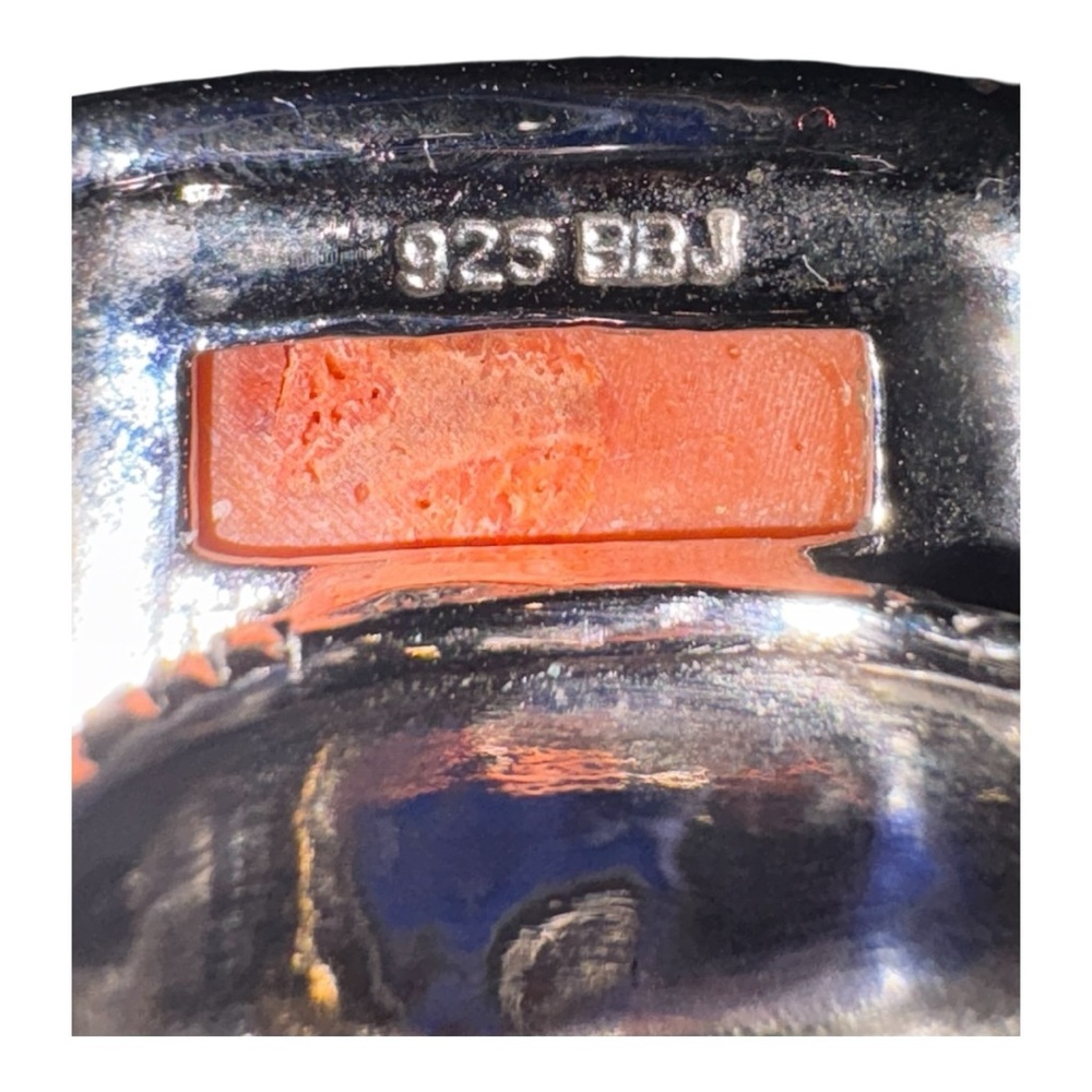 Sterling Silver Bbj Statement Ring Orange Coral R… - image 4